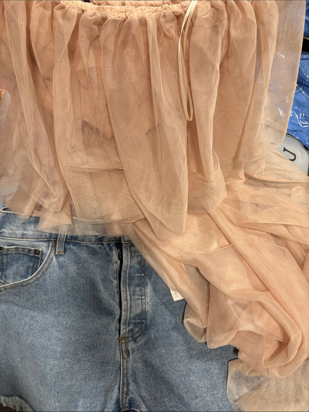 Sheer Strapless Nude Tulle Overlay Top - Picture 11 of 13